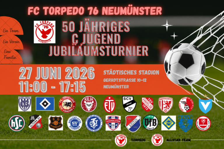 Mehr über den Artikel erfahren Jugendfußball der Extraklasse: Torpedo 76 lädt zum großen Jubiläumsturnier nach Neumünster